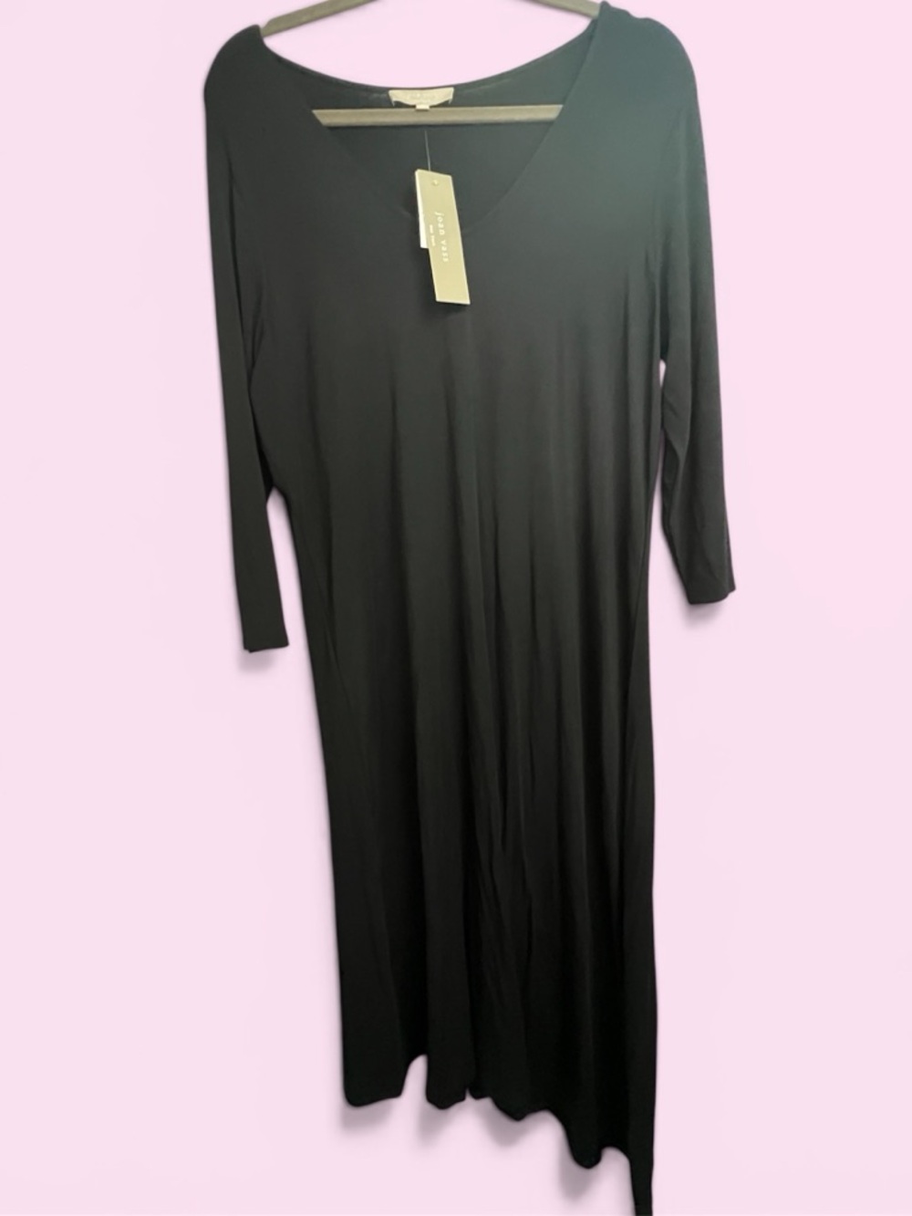 NEW! Joan Vass Black Long Sleeve V-Neck Maxi Dress